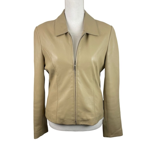 Rosleen | Beige Leather Full Zip Vintage Jacket - Picture 1 of 10